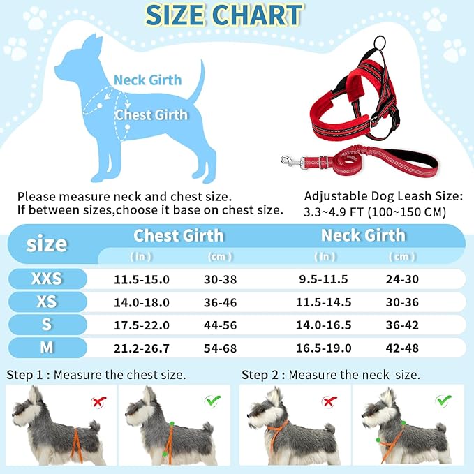 SlowTon No Pull Small Dog Harness and Leash Set, Puppy Soft Vest Harness Neck & Chest Adjustable, Reflective Lightweight Harness & Anti-Twist Pet Lead Combo for Small Medium Dogs (Red, XXS) SlowTon