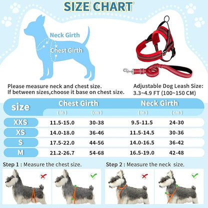 SlowTon No Pull Small Dog Harness and Leash Set, Puppy Soft Vest Harness Neck & Chest Adjustable, Reflective Lightweight Harness & Anti-Twist Pet Lead Combo for Small Medium Dogs (Red, XXS) SlowTon