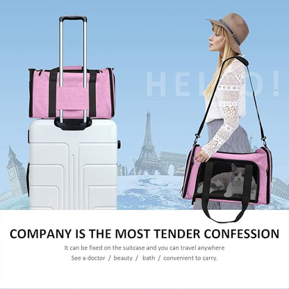 Henkelion Pet Carrier for Small Medium Cats Dogs Puppies up to 15 Lbs, TSA Airline Approved, Soft Sided, Collapsible Travel - Pink - PAWPICO