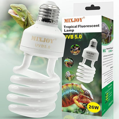 MIXJOY UVB Bulbs for Reptiles 5.0, 26W Tropical UVA UVB Light, Compact Fluorescent UVB Lamp for Reptiles, UVB Light for Chameleons,Turtles and Other Lizards MIXJOY