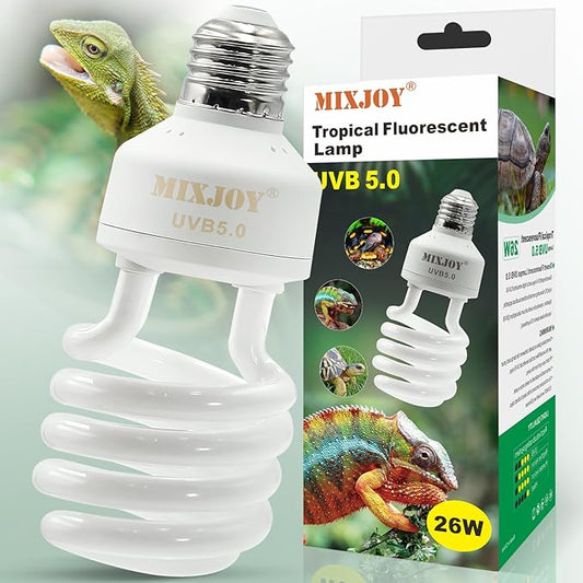 MIXJOY UVB Bulbs for Reptiles 5.0, 26W Tropical UVA UVB Light, Compact Fluorescent UVB Lamp for Reptiles, UVB Light for Chameleons,Turtles and Other Lizards MIXJOY