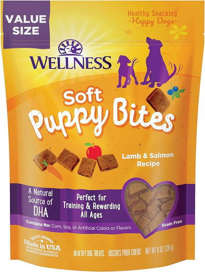 Wellness Soft Puppy Bites Healthy Grain-Free Treats for Training, Dog Treats with Real Meat and DHA, No Artificial Flavors (Lamb & Salmon, 8-Ounce Bag) - PAWPICO
