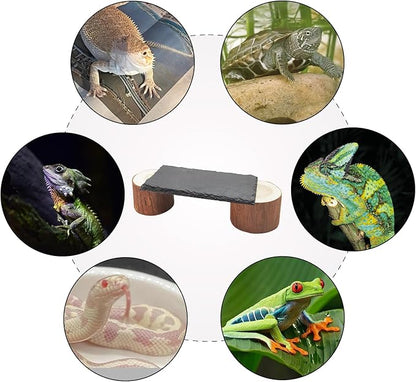 Bearded Dragon Basking Platform with Wooden Pile,Reptiles Hideout Cave,Turtle Basking Rock,Terrarium Habitat Decor Tank Accessories for Tortoise Lizards Snakes Chameleon Style A Gxsdj