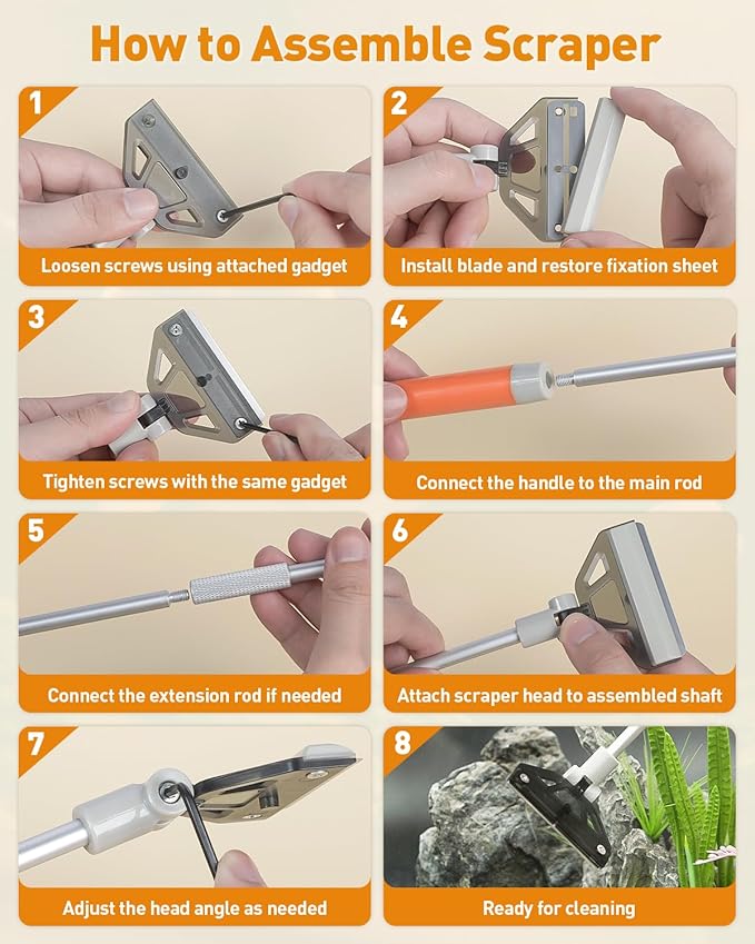 Pawfly Aquarium Algae Scraper Cleaner Fish Tank Brush with 5 Stainless Steel Blades, 26 Inch Aquarium Glass Scraper Aquarium Cleaning Tool Pawfly