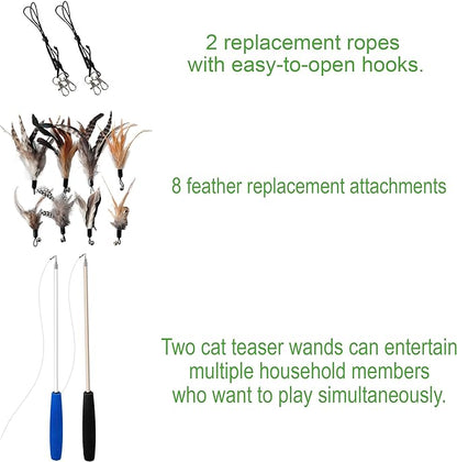 Cat Toys - No Chemical Dyeing Cat Feather Toys for Indoor Cats - Include Cat Wand and Natural Feather Refills - PAWPICO