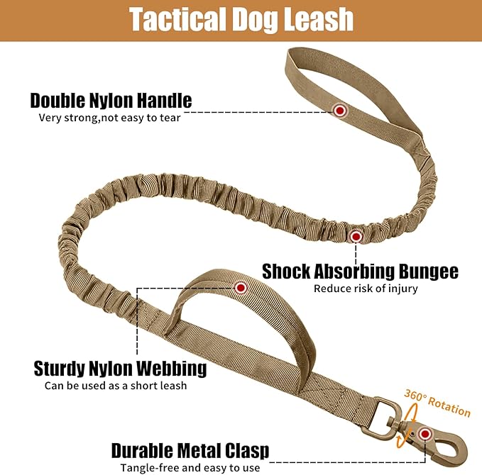 Tactical Dog Collar Leash Set, Adjustable Military Training Nylon Collar Dog Training with Control Handleand Metal Buckle, Dog Collar for Medium Large Dogs (Brown,M) - PAWPICO