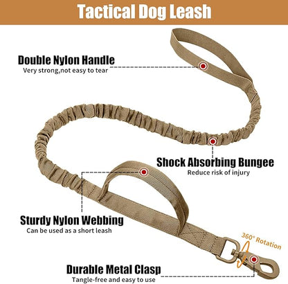 Tactical Dog Collar Leash Set, Adjustable Military Training Nylon Collar Dog Training with Control Handleand Metal Buckle, Dog Collar for Medium Large Dogs (Brown,XL) ANTSWISH