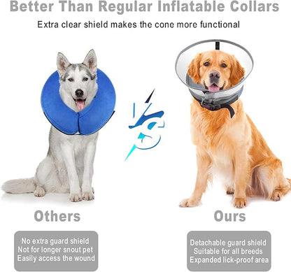 Dog Cone Collar, Inflatable Dog Cone After Surgery for Small Medium Large Dogs, Soft Dog Cone of Alternative with Enhanced Anti-Licking Guard Shield for Pets (Black, M (Neck: 9"-12")) RoyalClaws