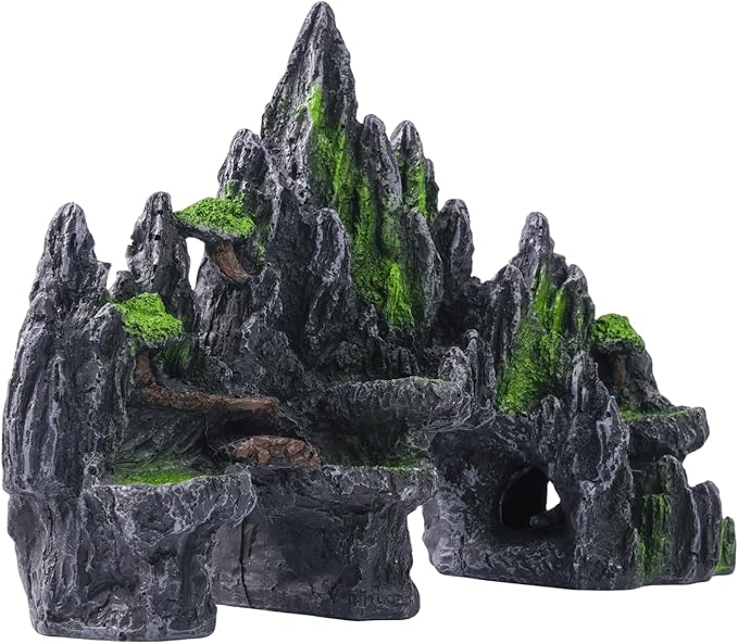 Large Fish Tank Decorations - Mountain View Aquarium Ornament with Tree House Cave Bridge,Large SiissaPeksid