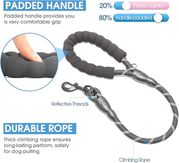 BAAPET 2/4/5/6 FT Dog Leash with Comfortable Padded Handle and Highly Reflective Threads for Small Medium and Large Dogs (2FT-1/2'', Black) BAAPET