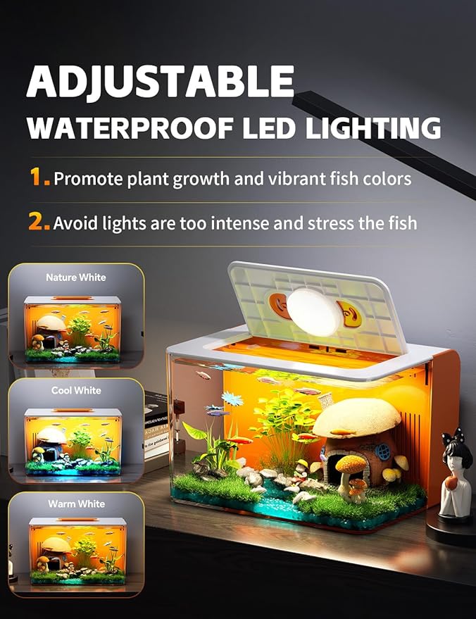 Betta Fish Tank Small Aquarium with 3 Stage Filtration, Light, Self Cleaning, 2.5 Gallon Beta Tank Starter Kit for Goldfish, Shrimp, Guppy, Jellyfish REDTAILFISH