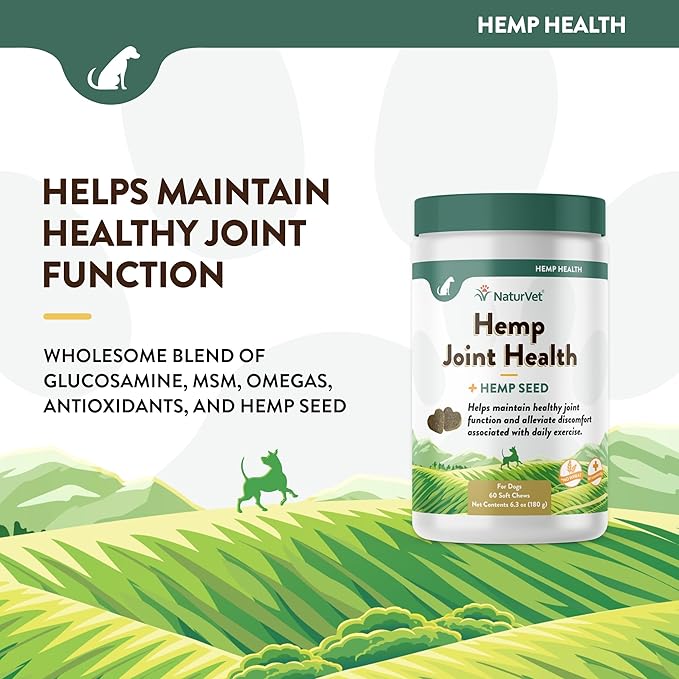 NaturVet Hemp Joint Health, Joint Care Support Supplement for Dogs, Soft Chews, 60ct Made in The USA NaturVet