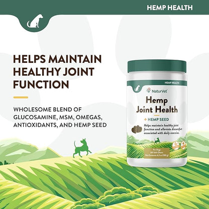 NaturVet Hemp Joint Health, Joint Care Support Supplement for Dogs, Soft Chews, 60ct Made in The USA NaturVet