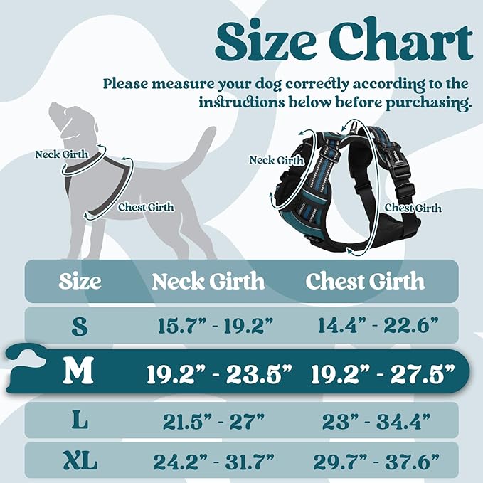rabbitgoo Dog Harness Medium Sized, No Pull Pet Harness with 3 Buckles, Adjustable Soft Padded Pooch Vest with Instant Control Handle, Easy Walking Reflective Pet Vest for Medium Dogs, Blue Coral, M - PAWPICO