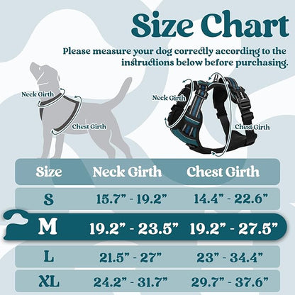 rabbitgoo Dog Harness Medium Sized, No Pull Pet Harness with 3 Buckles, Adjustable Soft Padded Pooch Vest with Instant Control Handle, Easy Walking Reflective Pet Vest for Medium Dogs, Blue Coral, M - PAWPICO