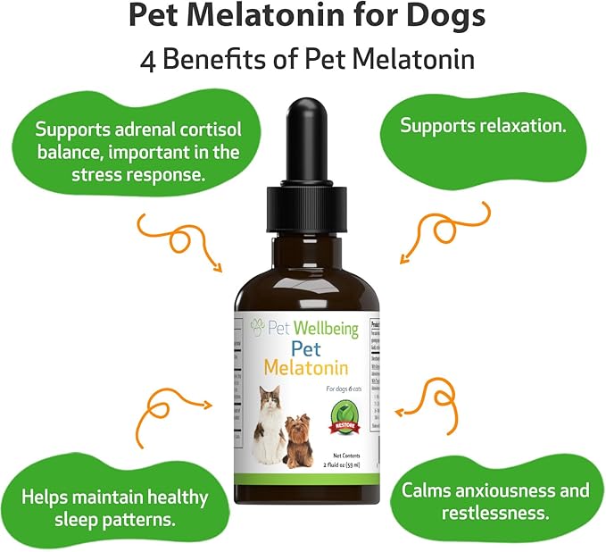 Pet Wellbeing Pet Melatonin for Dogs - Supports Adrenal Health, Cortisol Balance, Helps Maintain Normal Sleep Patterns - Veterinarian-Formulated Liquid Supplement 2 fl oz (59 ml) PetWellbeing