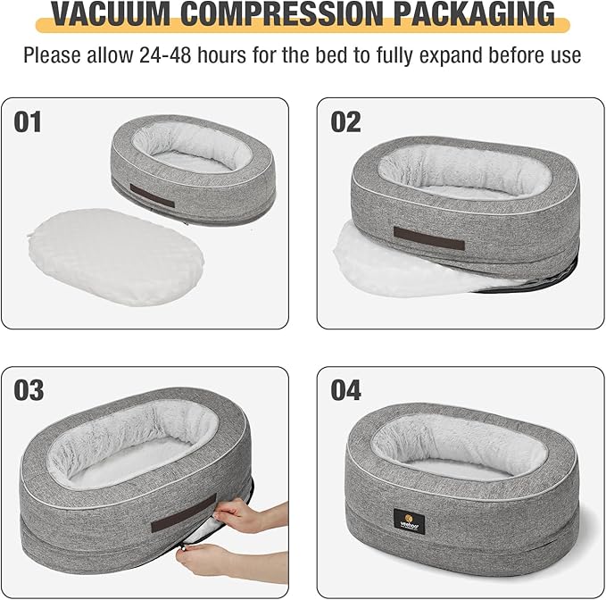 Veehoo Orthopedic Cat Bed for Indoor Cats, Oval Washable Cat Bed with Egg Crate Foam Support, Indoor Donut Puppy Cat Bed Bolster Dog Bed with Removable Cover & Non-Slip Bottom, Light Gray - PAWPICO