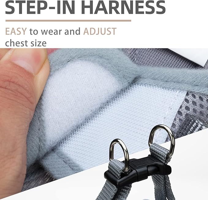 PUPTECK Adjustable Dog Harness Collar and Leash Set Step in No Pull Pet Harness for Small Medium Dogs Puppy and Cats Outdoor Walking Running, Soft Mesh Padded Reflective Vest Harnesses, Solid Grey XS PUPTECK