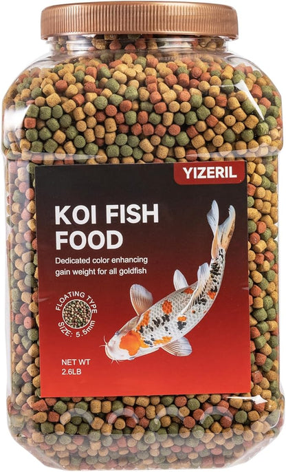 Koi Fish Food Dedicated - Color Enhancing Gain Weight Promote Absorption Three Effect Syncretism Natural Ingredients Antarctic Krill Spirulin Clear Water Formula Pond Fish Food(2.6LB) yizeril