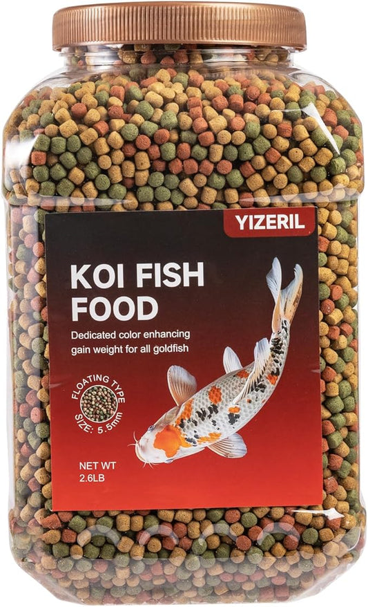 Koi Fish Food Dedicated - Color Enhancing Gain Weight Promote Absorption Three Effect Syncretism Natural Ingredients Antarctic Krill Spirulin Clear Water Formula Pond Fish Food(2.6LB) yizeril
