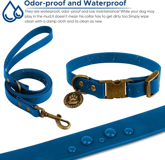 Wisedog Dog Collar and Leash Set Combo: Adjustable Durable Pet Collars with Dog Leashes for Small Medium Large Dogs,Includes One Bonus of Poop Bag Holder (S, Blue) WisedogPetSupplies