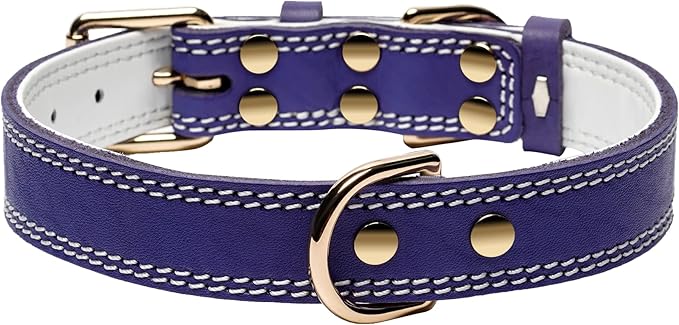 Genuine Leather Dog Collar, Heavy Duty Dog Collar, Wide Dog Collar for Small Dog, Medium Dog, Large Dog and Extra Large Dog (S: 0.8" Wide for 13.4"-15.8" Neck, Dual Stitch - Purple) DAIHAQIKO