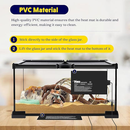 iPower 8 by 12-Inch 16 Watts Reptile Heating Mat with Temperature Controller Under Tank Warmer Terrarium Heat Pad for Reptiles and Amphibians, Black iPower