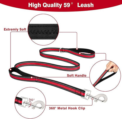 WINSEE Pet Harness Collar and Leash Set, All-in-one Reflective Dog Harness No Pull with Adjustable Buckles for Puppies, Small, Medium, Large, and Extra-Large Dogs (X-Large, Red) WINSEE