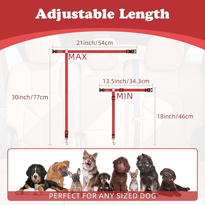 BWOGUE 2 Packs Dog Cat Safety Seat Belt Strap Car Headrest Restraint Adjustable Nylon Fabric Dog Restraints Vehicle Seatbelts Harness Red BWOGUEPetHome