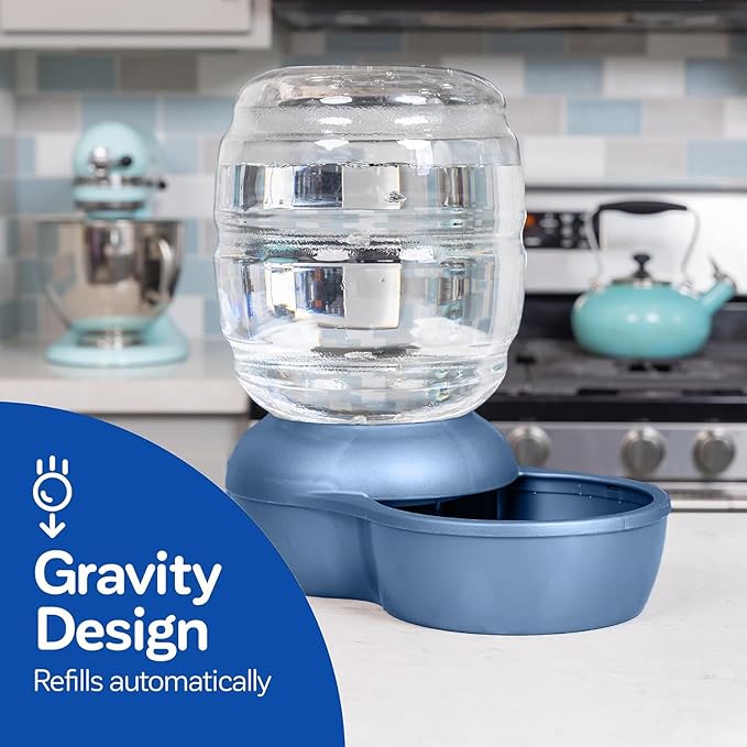 Petmate Replendish Automatic Gravity Waterer for Cats and Dogs, BPA-Free, No Batteries Required, Includes Charcoal Filter, 4 Gallons, Made in USA,Blue - PAWPICO