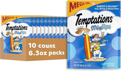 TEMPTATIONS MIXUPS Crunchy and Soft Cat Treats Surfer's Delight Flavor, 6.3 oz. Pouch, Pack of 10 Temptations