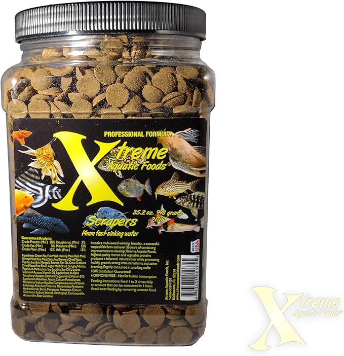 Xtreme Scrapers Wafers - Premium 14mm Fast-Sinking Fish Food – Nutrient & Cellulose Rich Ideal for Nocturnal Feeders, Catfish, Plecostomus Species, and Loaches – USA Farm Grown (35oz) XtremeAquaticFoods