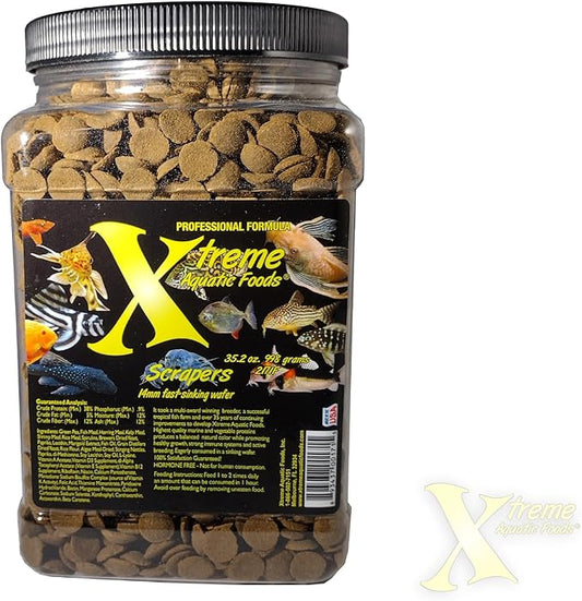 Xtreme Scrapers Wafers - Premium 14mm Fast-Sinking Fish Food – Nutrient & Cellulose Rich Ideal for Nocturnal Feeders, Catfish, Plecostomus Species, and Loaches – USA Farm Grown (35oz) XtremeAquaticFoods
