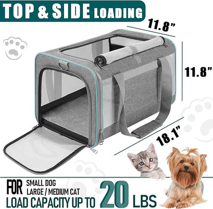 Pet Carrier for Large Cats 20 lbs+ / Soft Sided Small Dog Travel Carrier Top Load/Collapsible Carrier Bag for Big Cat / 2 Kittens Sturdy Transport Carrier Long Trips/Medium Cats 15 pounds - PAWPICO