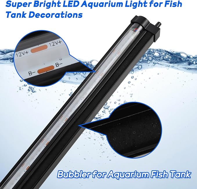 LED Fish Tank Aquarium Light: Fish Tank Bubbler Light with Air Hole - RGB Color Changing Brightness Adjustable IP68 Waterproof Remote Control LED Light for Large Gallon Aquarium Fish Tank SZMINILED