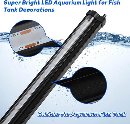 LED Fish Tank Aquarium Light: Fish Tank Bubbler Light with Air Hole - RGB Color Changing Brightness Adjustable IP68 Waterproof Remote Control LED Light for Large Gallon Aquarium Fish Tank SZMINILED