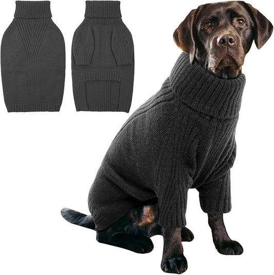 IECOii XXL Dog Sweater,Knit Big Dog Sweater Christmas,Pet Turtleneck Doggy Sweatshirt for Extra Large Dogs boy Girl,Large Size Dog Cold Weather Outfit English Bulldog Clothes for Winter,(Grey XXL) - PAWPICO