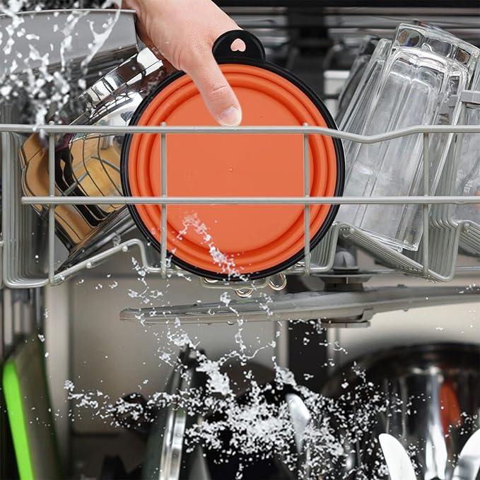 Dog Bowl Pet Collapsible Bowls, 2 Pack Collapsible Dog Water Bowls for Cats Dogs, Portable Pet Feeding Watering Dish for Walking Parking Traveling with 2 Carabiners (Small, Orange+Purple) - PAWPICO