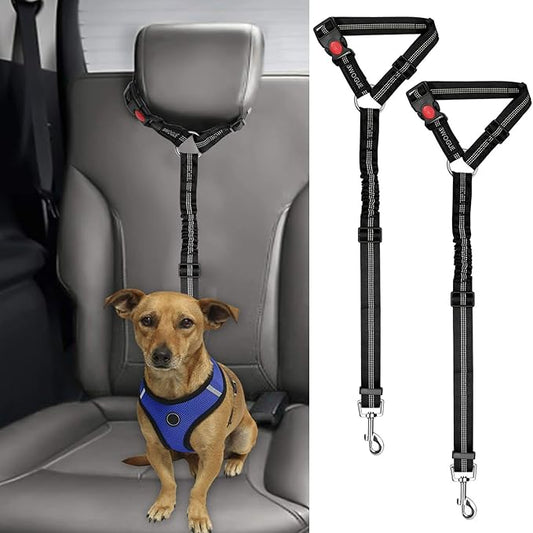 BWOGUE 2 Packs Dog Cat Safety Seat Belt Strap Car Headrest Restraint Adjustable Nylon Fabric Dog Restraints Vehicle Seatbelts Harness BWOGUEPetHome