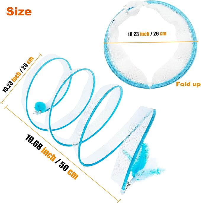 Spiral Tunnel Cat Toy, Self Play Cat Hunting Spiral Tunnel Toy Spiral Cat Toy, Folded Cat Tunnel Spring Toy for Indoor Cats (Blue) - PAWPICO