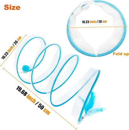 Spiral Tunnel Cat Toy, Self Play Cat Hunting Spiral Tunnel Toy Spiral Cat Toy, Folded Cat Tunnel Spring Toy for Indoor Cats (Blue) - PAWPICO