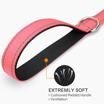 Joytale Double-Sided Reflective Dog Leash, 6 FT/5 FT/4 FT, Padded Handle Nylon Heavy Duty Leashes for Medium & Large Dogs Walking, Pink, 5FT Joytale