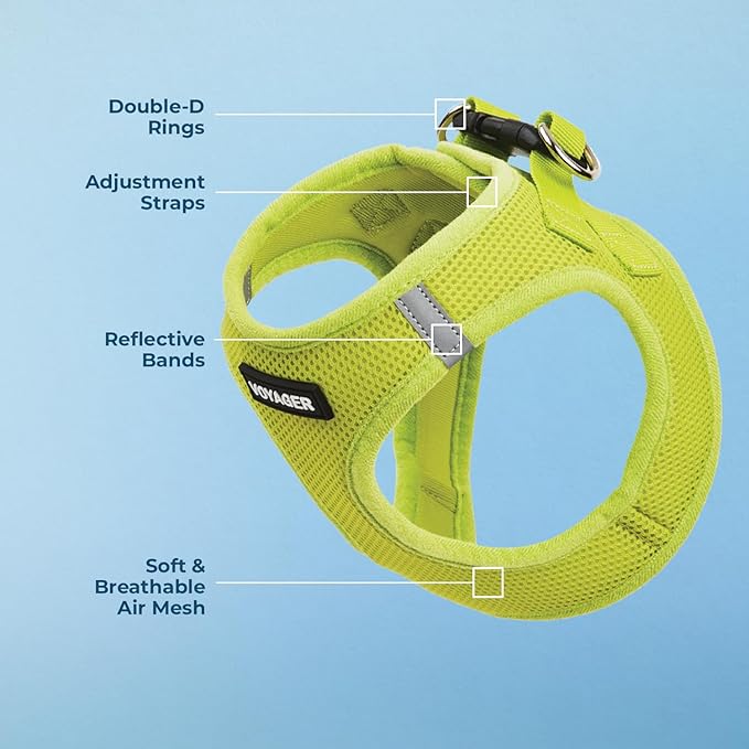Voyager Step-in Air Dog Harness - All Weather Mesh, Reflective, No Pull Harness for Small, Medium Dogs, Cats - Secure with Hook & Loop Fastener, Buckle, Double D-Rings - Lime Green, XXXS BestPetSuppliesLLC