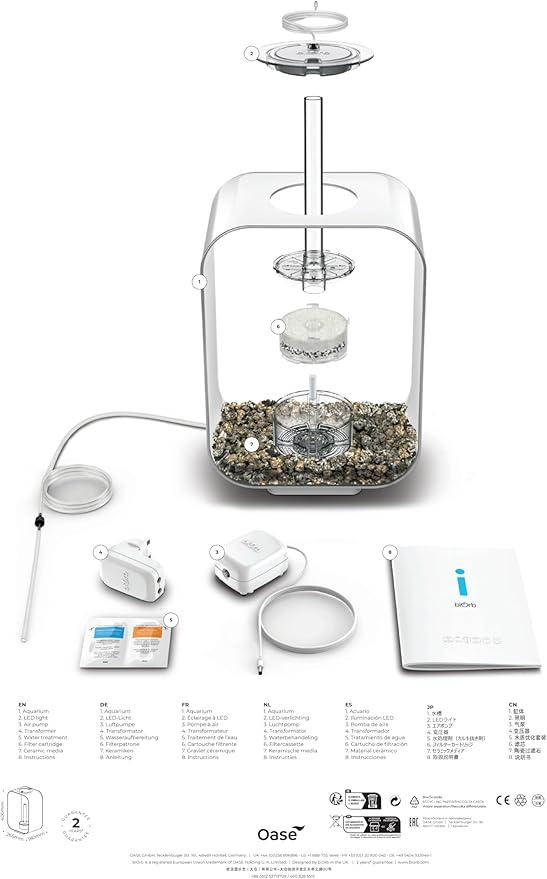 biOrb Life 15 Acrylic 4-Gallon Aquarium with White LED Lights Modern Compact Tank for Tabletop or Desktop Display, Transparent biOrb