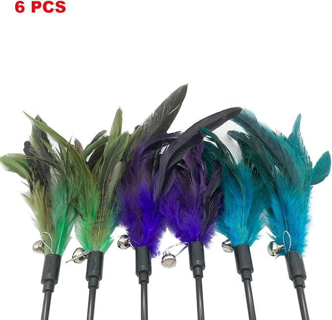 Cat Wand Toy Feather Stick Cat Toys, 8 PCS Cat Feather Wand Toys, Interactive Cat Toy Feather Wand for Indoor Cats - PAWPICO