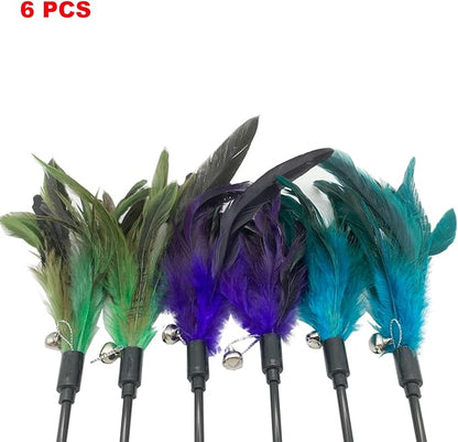 Cat Wand Toy Feather Stick Cat Toys, 8 PCS Cat Feather Wand Toys, Interactive Cat Toy Feather Wand for Indoor Cats - PAWPICO