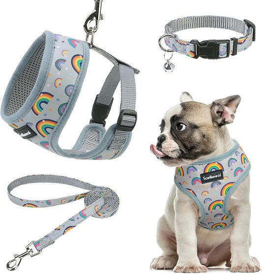 SCENEREAL Small Dog Harness Collar and Leash Set, Adjustable No Pull Pet Harnesses, No Chock Soft Mesh Step in Vest for Doggie Puppy Medium Dogs Cats Girl or Boy,Chihuahua, Yorkie, Outdoor Walking SCENEREAL