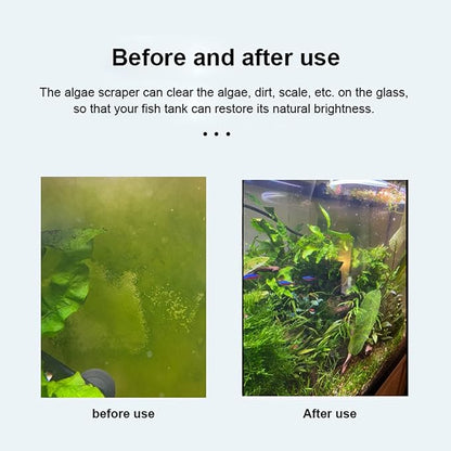 Algae Scraper for Glass Aquarium, Fish Tank Razor Blade Scraper with 10 Replaceable Razor Blades, Essential Aquarium Cleaning Tools. (Silver-25.6 Inch) PAWPICO