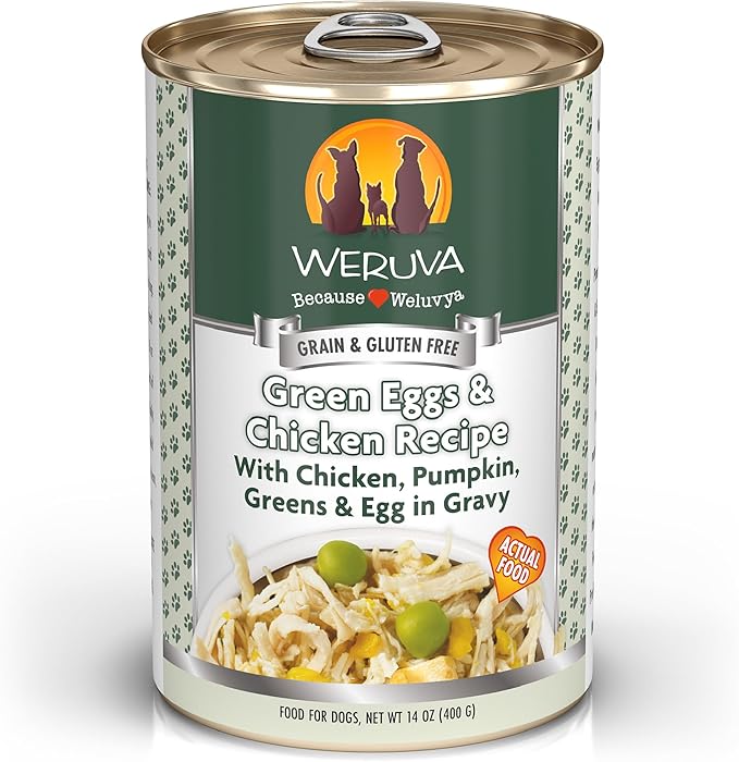Weruva Classic Dog Food, Green Eggs & Chicken with Chicken Breast & Pumpkin in Gravy, 14oz Can (Pack of 12) - PAWPICO