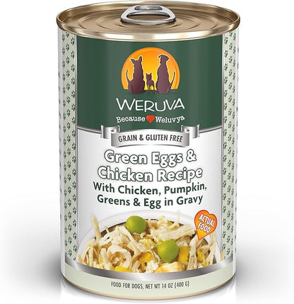 Weruva Classic Dog Food, Green Eggs & Chicken with Chicken Breast & Pumpkin in Gravy, 14oz Can (Pack of 12) - PAWPICO
